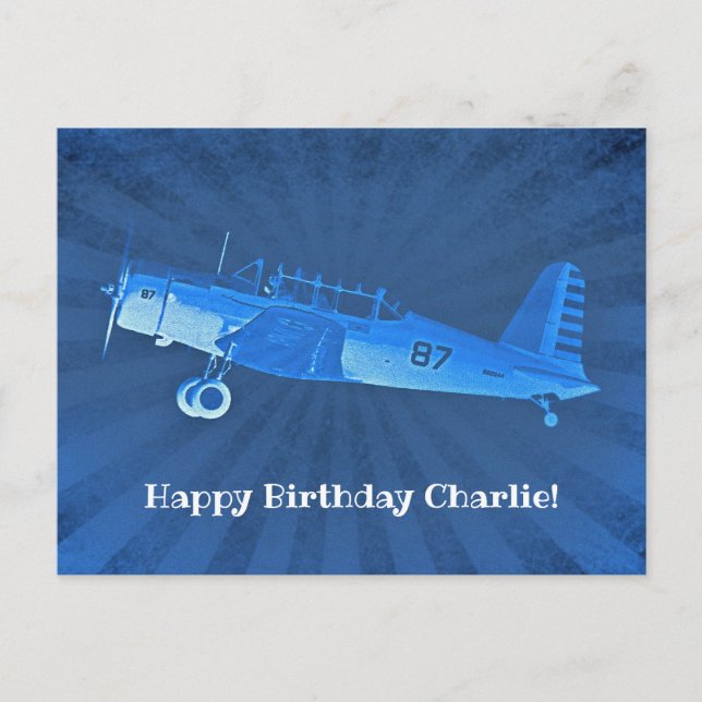 Postal Avión Retro #87 Blue Happy Birthday (Anverso)