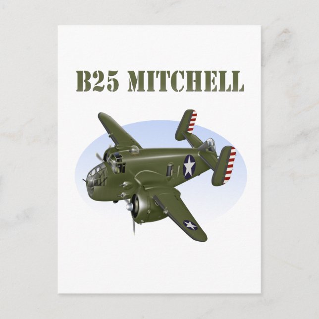 Postal Avión verde B25 Mitchell Bomber (Anverso)
