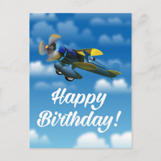 Postal Avión vintage feliz cumpleaños en un cielo azul