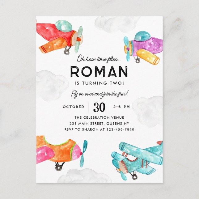 Postal Aviones acuarelas Nubes Cielo Aniversario del Avió (Anverso)