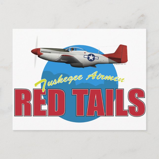 Postal Aviones de cola roja Tuskegee con P-51 (Anverso)