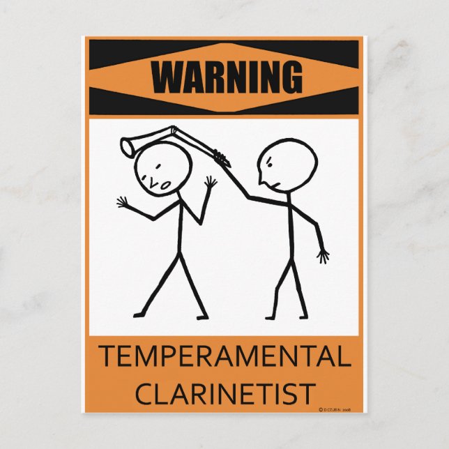 Postal Aviso Clarinetista Temperamental (Anverso)