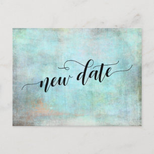 Postal Aviso de boda pospuesta Grunge Aqua "Nueva Fecha"