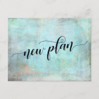 Aviso de boda pospuesta Grunge Aqua "Nuevo Plan"