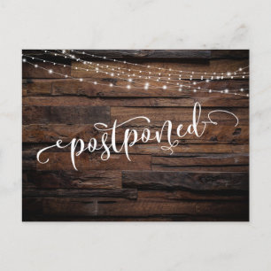 Postal Aviso de Boda pospuesto de leña y luces rusticas