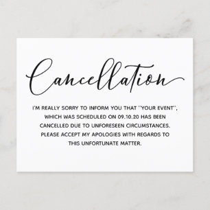 Postal Aviso de cancelación simple de evento