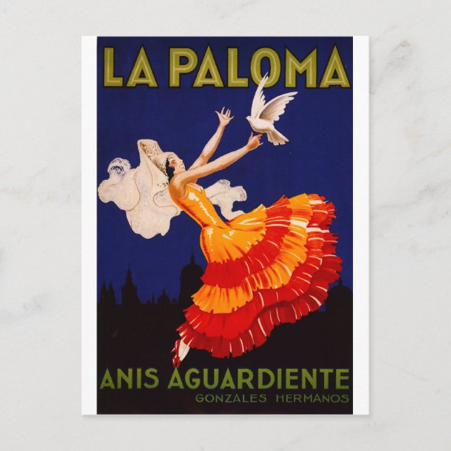 Postal Aviso de licor de época de La Paloma (Anverso)