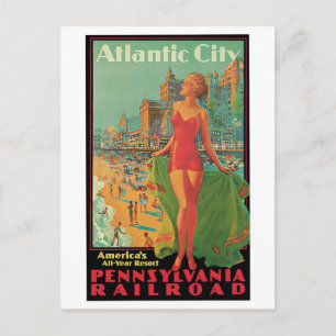 Postal Aviso de viaje de la Ciudad Atlántica de Vintage