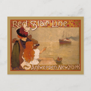 Postal Aviso de viaje de la línea Estrella Roja de Vintag