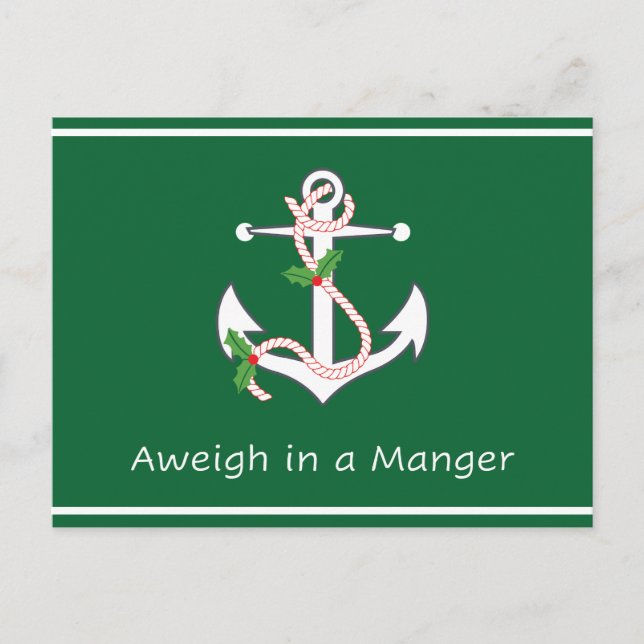 Postal Aweigh en un Manger Post Card Navidades Green (Anverso)