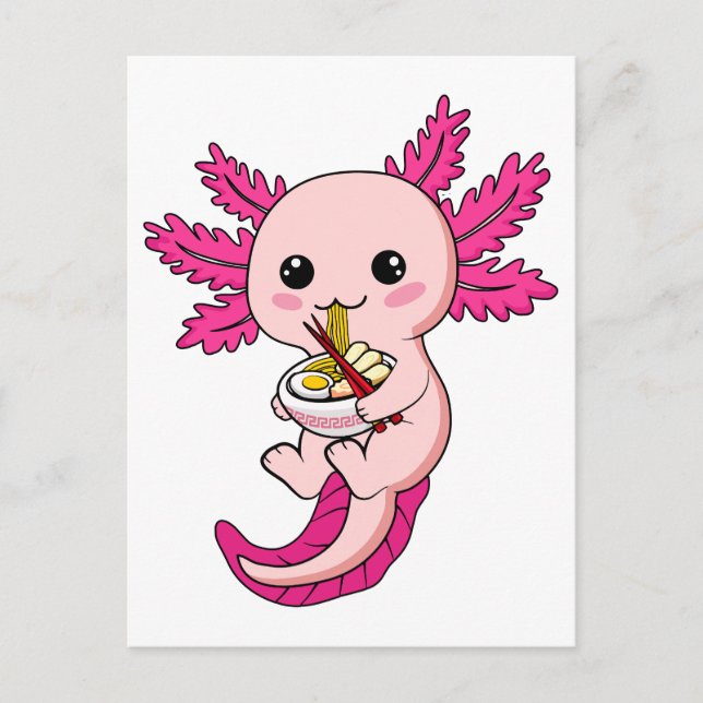 Postal Axolotl Comer fideos Ramen Kawaii Anime (Anverso)