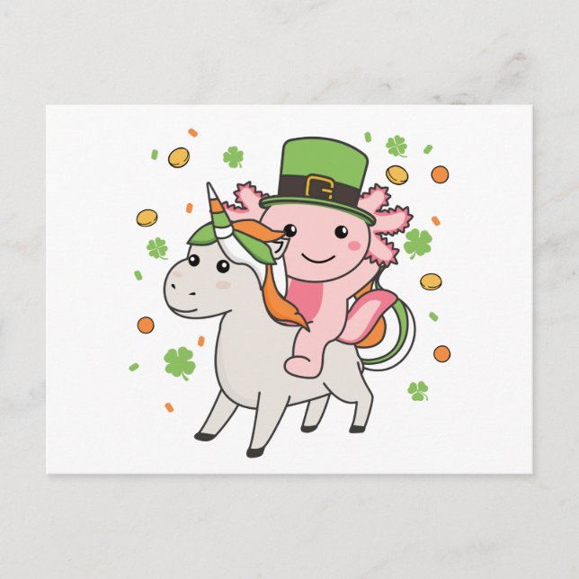 Postal Axolotl con Unicorn St. Patrick's Day Ireland Pos (Anverso)