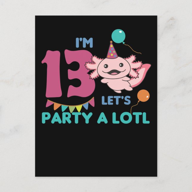 Postal Axolotl cumpleaños 13 Trece años axolotls (Anverso)