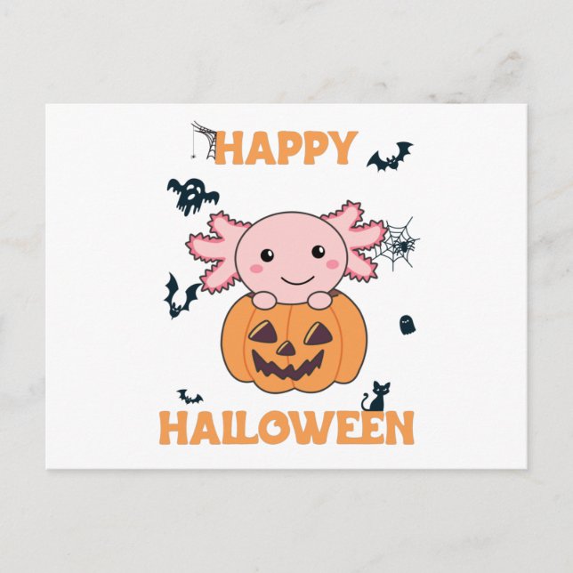 Postal Axolotl En Calabaza Dulce Axolotls Feliz Halloween (Anverso)