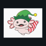 Postal Axolotl Merry Christmas Winter Elf Axolotl Postcar<br><div class="desc">El axolotl a noches suaves con gorras elf. Animales divertidos con regalos y nieve para las vacaciones. También es gracioso para los navidades en julio. Los Axolotls son animales lindos y perfectos para los Navidades.</div>