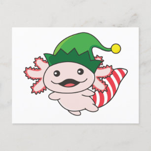 Postal Axolotl Merry Christmas Winter Elf Axolotl Postcar