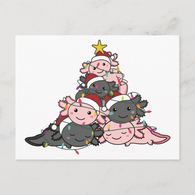 Postal Axolotl Navidades de animales divertidos en árbol  (Anverso)