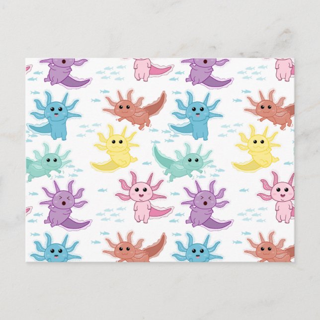 Postal Axolotl Niños Cute Patrón Salamander (Anverso)
