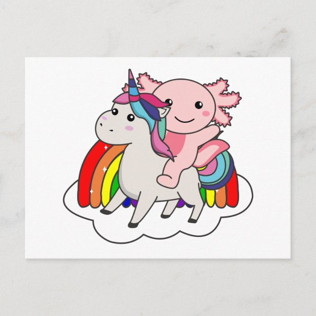 Postal Axolotl Unicornio Caricatura de Unicornio de anima (Anverso)