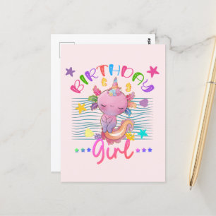 Postal Axolotl Unicornio Chica de cumpleaños Fiesta tema