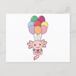 Postal Axolotl Voló Con Globos Coloridos