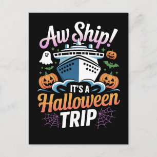 Postal ¡Ay Barco! Es un gráfico de crucero de Halloween