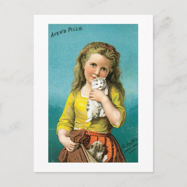 Postal Ayers Pills Chica con gato (Anverso)