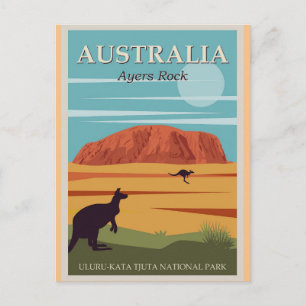 Postal Ayers Rock Australia Vintage Travel Poster