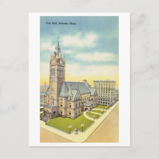 Postal Ayuntamiento de Holyoke, Misa, Viajes de época (Anverso)