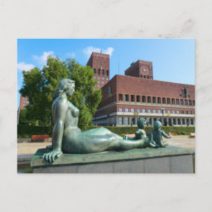 Postal Ayuntamiento de Oslo, estatua