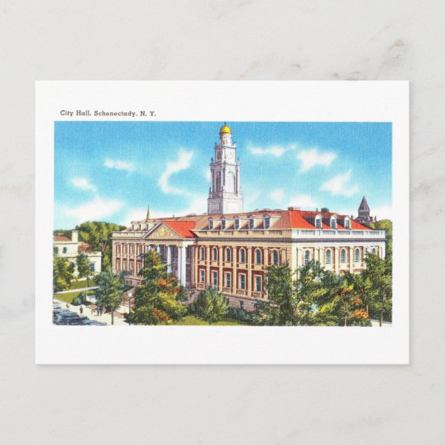 Postal Ayuntamiento de Schenectady, Nueva York, Viajes de (Anverso)