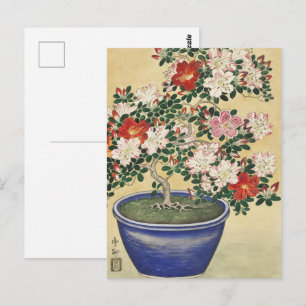Postal Azalea Vintage Ohara Koson en maceta azul Arte