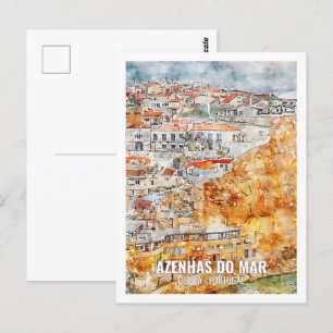 Postal Azenhas do mar Lisboa Travel Place Watercolor