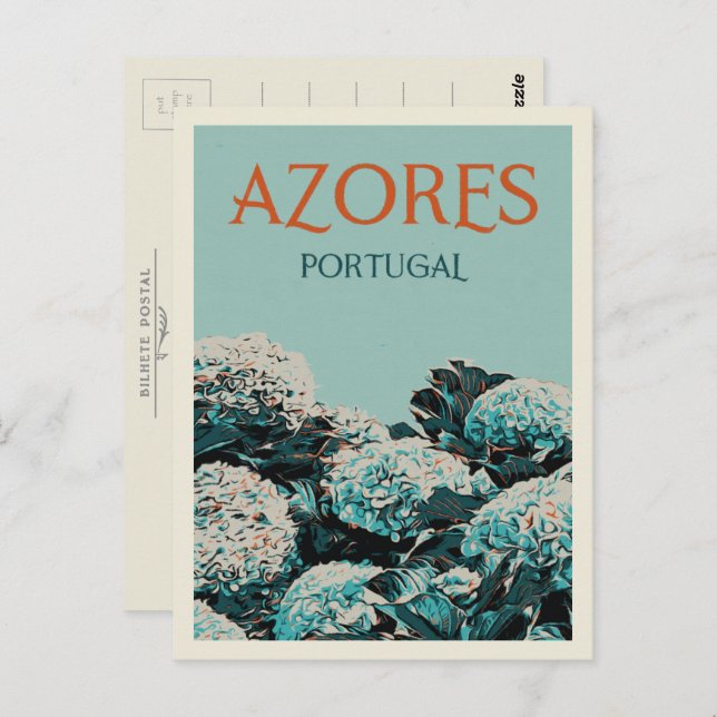 Postal Azores hidrangeas ilustracion Portugal (Anverso / Reverso)