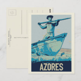 Postal Azores ilustracion de caza de ballenas Portugal