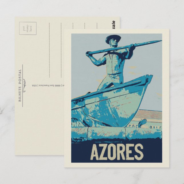 Postal Azores ilustracion de caza de ballenas Portugal (Anverso / Reverso)