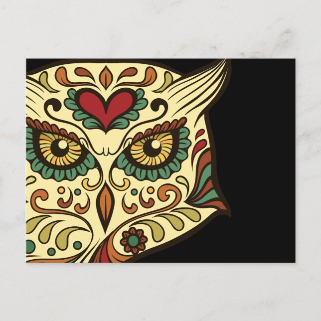 Postal Azúcar Skull Owl - Tattoo Design (Anverso)