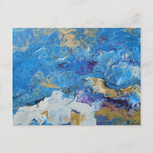 Postal Azul acrílico para el vertido abstracto y oro 1