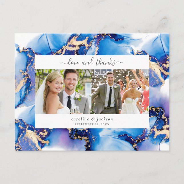 Postal Azul acuarela Foto Gracias (Anverso)