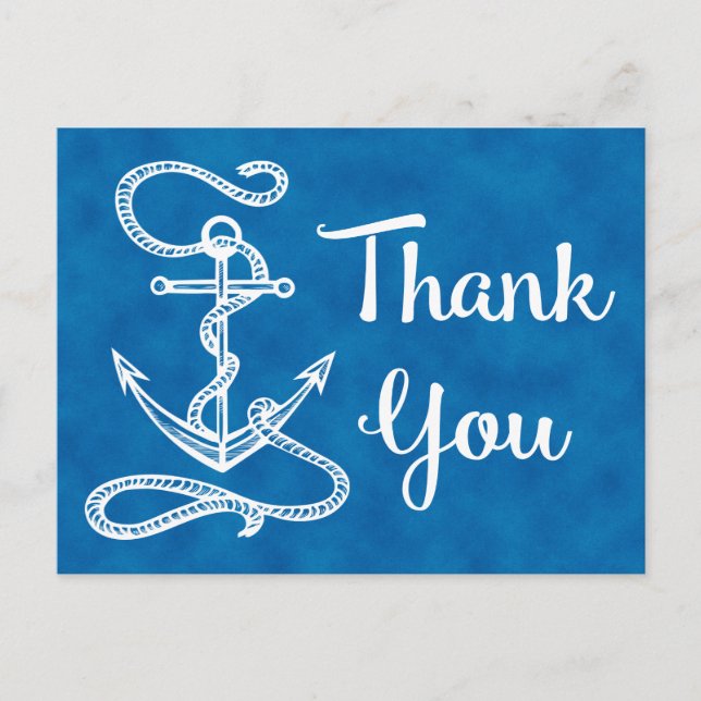 Postal Azul acuarela Gracias Nautical Ship Anchor (Anverso)