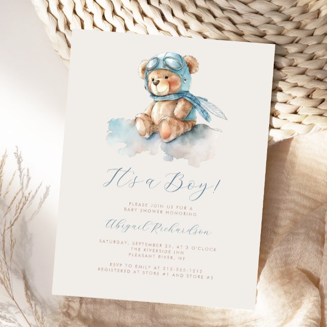 Postal Azul acuarela Teddy Bear Boy Baby Shower (Subido por el creador)