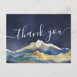 Postal Azul acuarela y Boda de las montañas doradas Graci