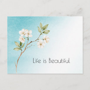 Postal Azul Acuático Floral Blanco