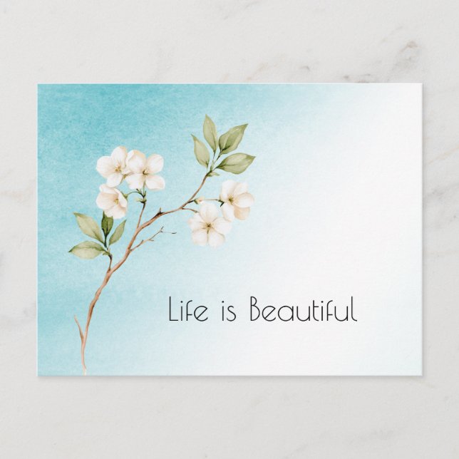 Postal Azul Acuático Floral Blanco (Anverso)