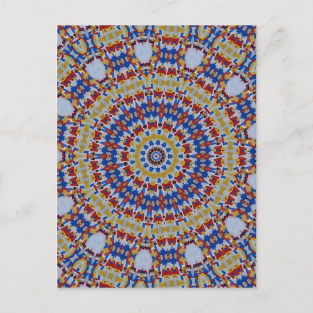 Postal azul amarillo Mandala (Anverso)