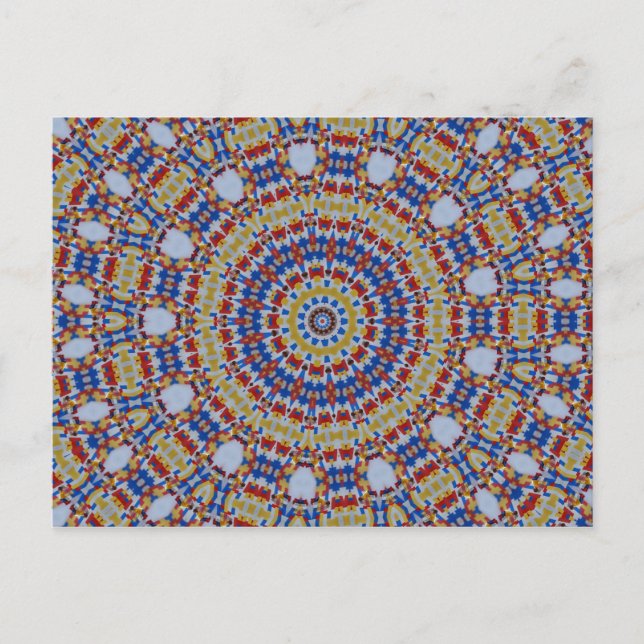 Postal azul amarillo Mandala (Anverso)