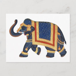 Postal azul blanco gris dorado rojo Elefante estilo India
