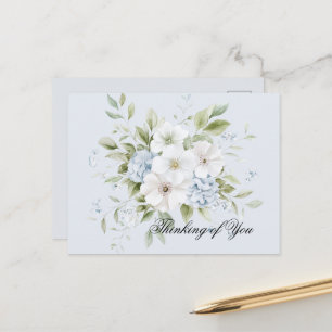 Postal Azul Celeste Claro Floral Blanco