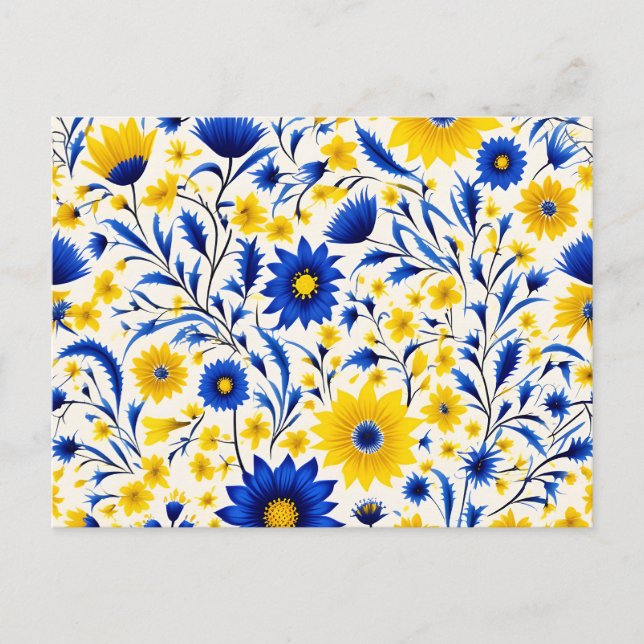 Postal Azul Centaurea Romántico y Floral Amarillo (Anverso)