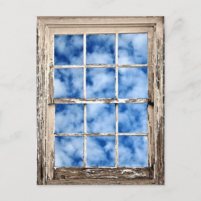 Postal Azul cielo a través de la ventana (Anverso)